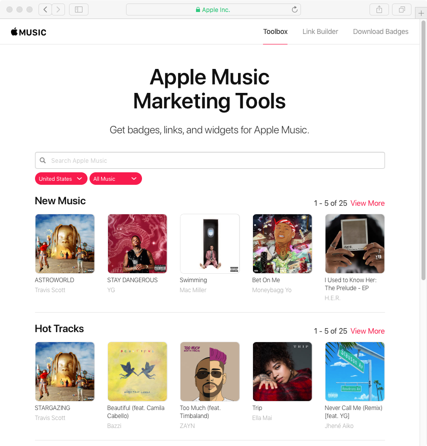 Reprodutor da web do Apple Music