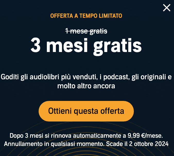  Audible 3 mesi gratis