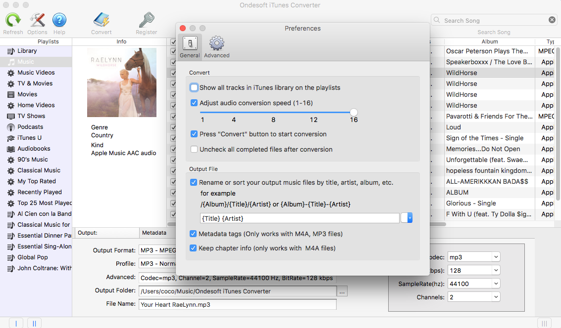 converting aac files to mp3 in itunes 12.8