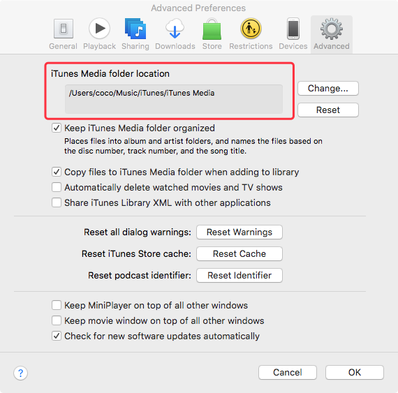 how to change preferences in itunes on mac