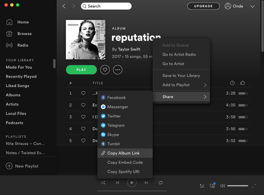 copiar link do álbum spotify