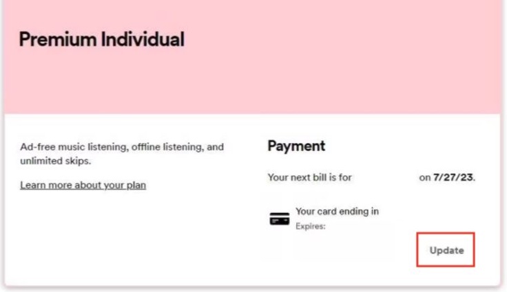 Update Spotify payment method